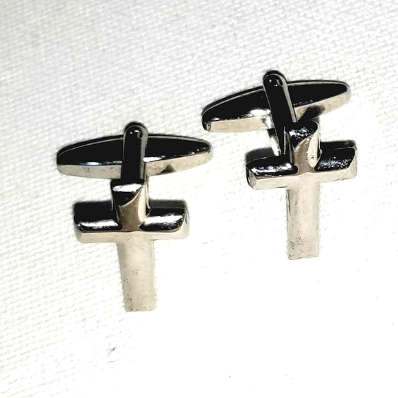 NEW Cufflinks: "The Cross". Christianity. Silver-Tone, Bullet Back. - Picture 3 of 5